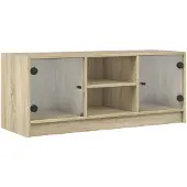 DKD Home Decor Tv-meubel met glazen deuren 102x37x42 cm sonoma eikenkleurig