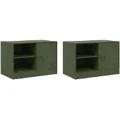 vidaXL Nachtkastjes 2 st 67x39x44 cm staal olijfgroen