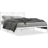 vidaXL Bedframe met hoofdeinde, metaal, wit, 135x190 cm