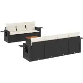 vidaXL 8-delige Loungeset met kussens poly rattan zwart