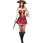 Vegaoo - Sexy bordeaux rood piraten kostuum voor dames