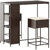 vidaXL 3-delige Tuinbarset met kussens poly rattan bruin