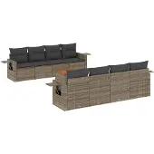 vidaXL 9-delige Loungeset met kussens poly rattan grijs
