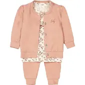 Dirkje vest + longsleeve + broek roze/offwhite Set Meisjes Stretchkatoen Ronde hals - maat 80