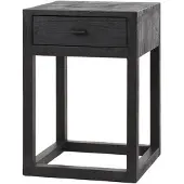 Hoyz nachtkastje 1l black square massief acacia
