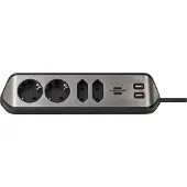 Brennenstuhl estilo 4-voudige hoekcontactdoosstrip, zwart 2x randaardecontactdozen, 2x eurocontactdozen, incl. USB-oplaadfunctie