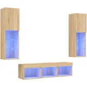 vidaXL 5-delige Tv-wandmeubelset met LED bewerkt hout sonoma eiken