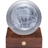 Gingko Amber Crystal Light 3D laser Wereldbol - Walnoot