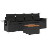vidaXL 5-delige Loungeset met kussens poly rattan zwart