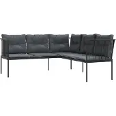 vidaXL - Tuinbank - met - kussens - L-vormig - staal - en - textileen - zwart
