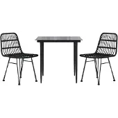 vidaXL 3-delige tuinset, zwart, van polyrotan