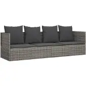 vidaXL Loungebed met kussens poly rattan grijs