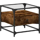 vidaXL Salontafel met glazen blad, gerookt eikenhout, 50x50x45 cm, staal