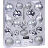 Merkloos Christmas Decoration Kerstballen set- zilver - 18x kerstballen - incl. piek - Kerstbal