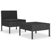 vidaXL 2-delige loungeset voor de tuin met kussens, van polyrotan, zwart