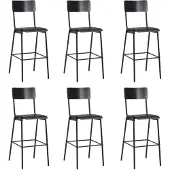 vidaXL Barstoelen 6 st massief multiplex staal zwart