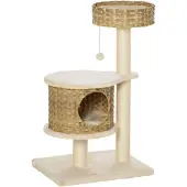 PawHut Krabpaal met kattengrot - Beige - 49x40x56cm