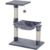 PawHut Paws Kattenboom 3-laags met hangend bed en zuilen, grijs