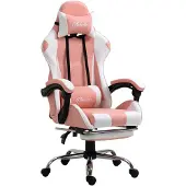 Vinsetto Gamingstoel, computerstoel met hoofdkussen, ergonomisch, PVC, roze