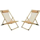 Niceey Ligstoel Met hoofdkussen - Strandstoel - Set van 2 - Geel