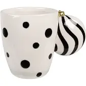 Clayre & Eef Mok 350 ml Wit Zwart Keramiek Drinkbeker Wit Drinkbeker