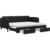 vidaXL Slaapbank met onderschuifbed en lades 80x200 cm stof zwart