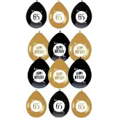 Haza - Feestartikelen verjaardag 65 jaar 24x mix ballonnen zwart/goud