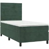vidaXL Boxspring met matras en LED fluweel donkergroen 90x200 cm
