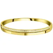 Lucardi Dames armband bangle wit kristal - Staal - Bangle - Cadeau - Stijlvol - Goudkleurig