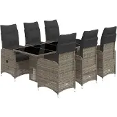 vidaXL 7-delige tuin-bistroset met kussens, grijs, polyrotan
