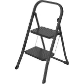 BRASQ Huishoudtrap 2-treden zwart - keukentrap inklapbaar metaal voor particulier en professioneel gebruik - Trapladder - Antislip
