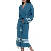 Lalay - hamam badjas Krem Sultan - petrol blue - S - dames heren badjas - sauna badjas - dunne badjas - 100% gekamd katoen