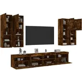vidaXL 7-delige Tv-wandmeubelset met LED-verlichting gerookt eiken