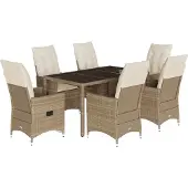 vidaXL 7-delige tuinset met kussens, beige, van polyrotan