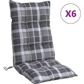 vidaXL Stoelkussens 6 st hoge rug ruitpatroon oxford stof grijs