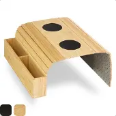 Tuko Armleuning Dienblad - Naturel - Duurzaam bamboe - Opbergvak - Flexibel - Anti slip - Beschermende coating - Organizer - Bank - Zetel - Sofa - Banktafel
