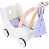 Engelhart Poppen Loopwagen Grijs/Wit – Houten Poppenwagen met Matrasje, Dekentje, Kussentje & Opbergtas – Geschikt voor Alle Poppen – Longfield Games