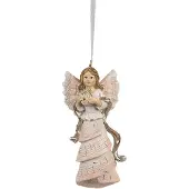 Clayre & Eef Kersthanger Engel 4x3x10 cm Roze Kunststof Kerstboomversiering Roze Kerstboomversiering