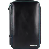 Piquadro Blauw vierkant reisetui leer 14 cm zwart