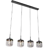 QAZQA Design hanglamp zwart met goud en smoke glas 4-lichts - Kyan