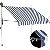 vidaXL Uittrekbare zonnescherm, handbediend, met LED-verlichting, 150 cm, blauw en wit