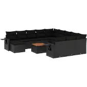 vidaXL 13-delige Loungeset met kussens poly rattan zwart