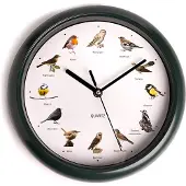 Nexxt Vogelklok met vogelgeluiden - Birdsong Clock met 12 Vogeltonen - Klok met Natuurgeluiden - Ø25 cm - Donkergroen