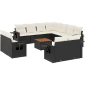 vidaXL 12-delige Loungeset met kussens poly rattan zwart