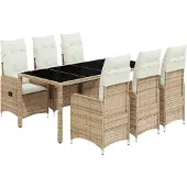 vidaXL 7-delige tuin-bistroset met kussens, beige, van polyrotan