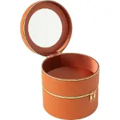 J-Line Cosmetic box round+mirror artificial leather cognac