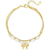 Yehwang Armband platte schakel en parels -2 in 1