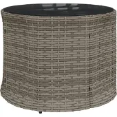 vidaXL Tuinbank met tafel en kussens rond poly rattan grijs