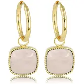 My Bendel - Oorbel Goudkleurig Rose Quartz 38mm - Stralende Goudkleurige Oorring met Majestueuze Rose Quartz - met Luxe Cadeauverpakking | Sieraden Voor Dames