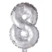 Wefiesta Cijfer ballon nummer '8' zilver folie 40cm geschikt voor Helium